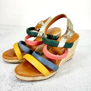 Andre Assous Sandals Women Leather 36 Slip On Ankle Strap Espadrilles 6 Tan